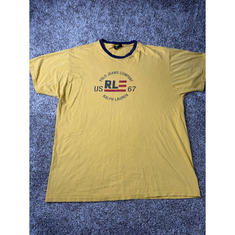 Vintage Polo Jeans Co Ralph Lauren XL T Shirt Yellow Ringer Y2K Flag Logo